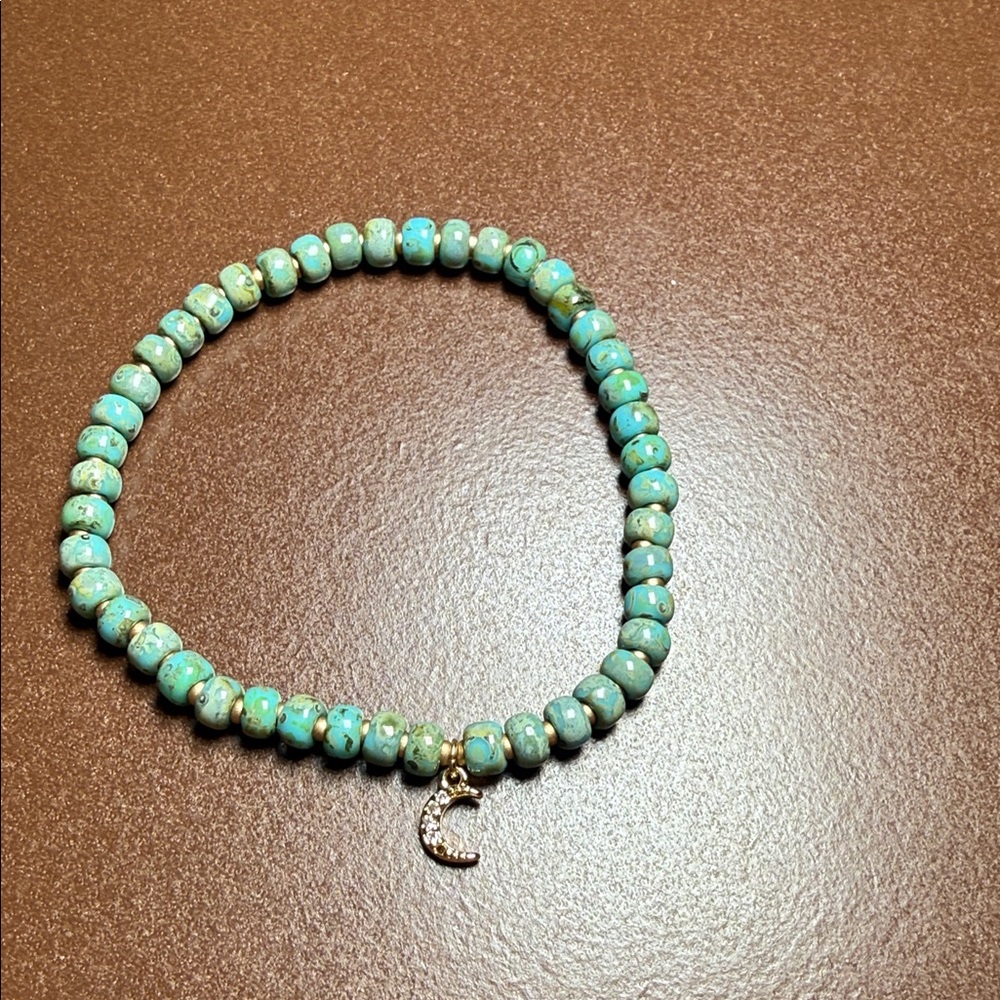 Turquoise Beaded Bracelet with Crescent Charm - Picture 2 of 3